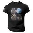Raccoon Howling Moon T-Shirt - USA Flag Sleeve - Men's Patriotic Tee
