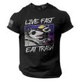 Street Cats Trash Pandas Enthusiasts Live Fast Eat Trash Panda Raccoon Opossum Enthusiasts -Adults Cotton Blend American Flag On Sleeve Men Tee USA Flag T-Shirt