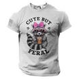 Cute But Feral Colorful Racoon With Sunglasses Racoon Small American Flag On Sleeve Men Tee USA Flag T-Shirt