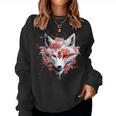 Kitsune Fox Mask Japanese Anime Kawaii Blossom Cherry Flower Sweatshirt Frauen