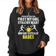 Softball Dad Girl Stole My Heart Stealing Bases Fathers Day Women Sweatshirt