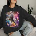 Laser Eyes Space Cat On Sloth Dinosaur Rainbow Sweatshirt Frauen Geschenke für Sie