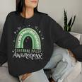 Rainbow In March We Wear Green Cerebral Palsy Awareness Women Sweatshirt Gifts for Her