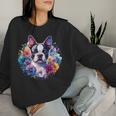 Watercolor Floral Boston Terrier Mama Dog Lover Mother's Day Women Sweatshirt Gifts for Her