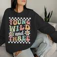 Young Wild And Three Cute Daisy Groovy 3Rd Birthday Party Women Sweatshirt Gifts for Her