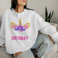 Women's Mummy Of The Birthday Girl Unicorn Mum Birthday Party Mother Blue Sweatshirt Frauen Geschenke für Sie