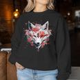 Kitsune Fox Mask Japanese Anime Kawaii Blossom Cherry Flower Sweatshirt Frauen Lustige Geschenke