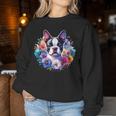 Watercolor Floral Boston Terrier Mama Dog Lover Mother's Day Women Sweatshirt Personalized Gifts