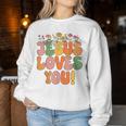Toddler Jesus Loves You- Groovy Girls Christian Women Sweatshirt Personalized Gifts