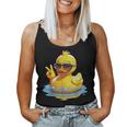 Retro Groovy Yellow Rubber Duck Peace Duck Lovers Women Tank Top