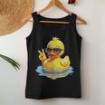 Retro Groovy Yellow Rubber Duck Peace Duck Lovers Women Tank Top Personalized Gifts
