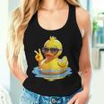 Retro Groovy Yellow Rubber Duck Peace Duck Lovers Women Tank Top Gifts for Her