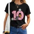 10Th Birthday Cats On Number 10 Kawaii Bday Kitten Girls Kid Women T-shirt