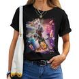 Laser Eyes Space Cat On Sloth Dinosaur Rainbow T-shirt Frauen