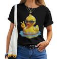 Retro Groovy Yellow Rubber Duck Peace Duck Lovers Women T-shirt