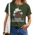 Christmas Cowboy Boots Checked Xmas Western Country Cowgirl T-shirt Frauen