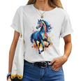 Children's Colourful Horse In Gallop Cute Horses Girls Stable And Riding Blue T-shirt Frauen