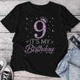 9 It's My Birthday Pink Crown Happy 9Th Birthday Girl T-shirt Frauen Lustige Geschenke