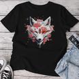 Kitsune Fox Mask Japanese Anime Kawaii Blossom Cherry Flower T-shirt Frauen Lustige Geschenke