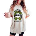 Farm Life Messy Bun Mom Bun Farming Tractor Sunglasses Women's Oversized Comfort T-shirt Ivory
