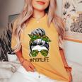 Farm Life Messy Bun Mom Bun Farming Tractor Sunglasses Women's Oversized Comfort T-shirt Mustard