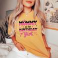 Mommy Of The Birthday Girl Pink Groovy Birthday Women's Oversized Comfort T-shirt Mustard