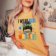 I Wear Blue For My Sister Autism Awareness Messy Bun Girl Women's Oversized Comfort T-shirt Mustard