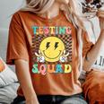 Groovy Test Day Testing Squad Motivation Teacher Student Women's Oversized Comfort T-shirt Crimson