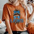 Lions Girl Messy Bun Sports Fan Team Women's Oversized Comfort T-shirt Crimson