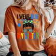 I Wear Blue For My Sister Autism Awareness Messy Bun Girl Women's Oversized Comfort T-shirt Yam