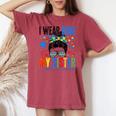 I Wear Blue For My Sister Autism Awareness Messy Bun Girl Women's Oversized Comfort T-shirt Crimson