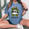 Farm Life Messy Bun Mom Bun Farming Tractor Sunglasses Women's Oversized Comfort T-shirt Blue Jean