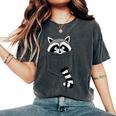 Raccoon Cartoon Pocket Women's T-Shirt - Casual Blue Short Sleeve Pepper