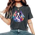 Watercolor Floral Boston Terrier Mama Dog Lover Mother's Day Women's Oversized Comfort T-Shirt Pepper