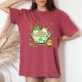 St Patrick's Day Irish Ramen Cats Cute Anime Girls Women's Oversized Comfort T-Shirt Blue Jean