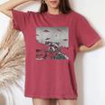 Alien UFO Raccoon Oversized Women's T-Shirt | Sci-Fi Fun Crimson