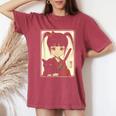 Japanese Gothic Kawaii Anime Samurai Cat Mom Woman Girls Women's Oversized Comfort T-Shirt Crimson