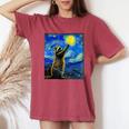 Starry Night Raccoon Women's T-Shirt - Van Gogh Art Charm Crimson