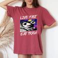 Street Cats Women's Comfort Color T-Shirt - Live Fast, Eat Trash Crimson