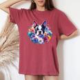 Watercolor Floral Boston Terrier Mama Dog Lover Mother's Day Women's Oversized Comfort T-Shirt Crimson