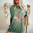 100 Days Smarter Rainbow Unicorn 100Th Day Of School Women's Oversized Comfort T-Shirt Moss