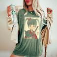 Japanese Gothic Kawaii Anime Samurai Cat Mom Woman Girls Women's Oversized Comfort T-Shirt Moss