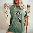 Raccoon Cartoon Pocket Women's T-Shirt - Casual Blue Short Sleeve Moss