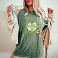 St Patrick's Day Irish Ramen Cats Cute Anime Girls Women's Oversized Comfort T-Shirt Moss