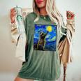 Starry Night Raccoon Women's T-Shirt - Van Gogh Art Charm Moss