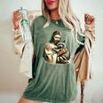Vintage Distressed Jesus and Raccoon Graphic - Women's Oversized T-Shirt Moss