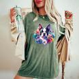 Watercolor Floral Boston Terrier Mama Dog Lover Mother's Day Women's Oversized Comfort T-Shirt Moss