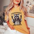 Feral Raccoon Retro Women's T-Shirt - Summer Oversized Comfort Mustard
