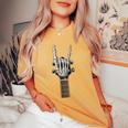 Rock On Skeleton Mano Guitarra Rock & Roll Hombres Es Rock Band Camiseta extragrande cómoda para mujer Mustard