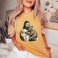 Vintage Distressed Jesus and Raccoon Graphic - Women's Oversized T-Shirt Mustard